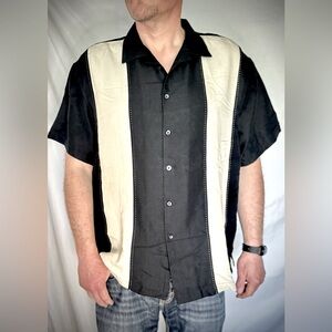 Merona Black & Cream Retro Men’s Bowling Button Down Short Sleeve Shirt